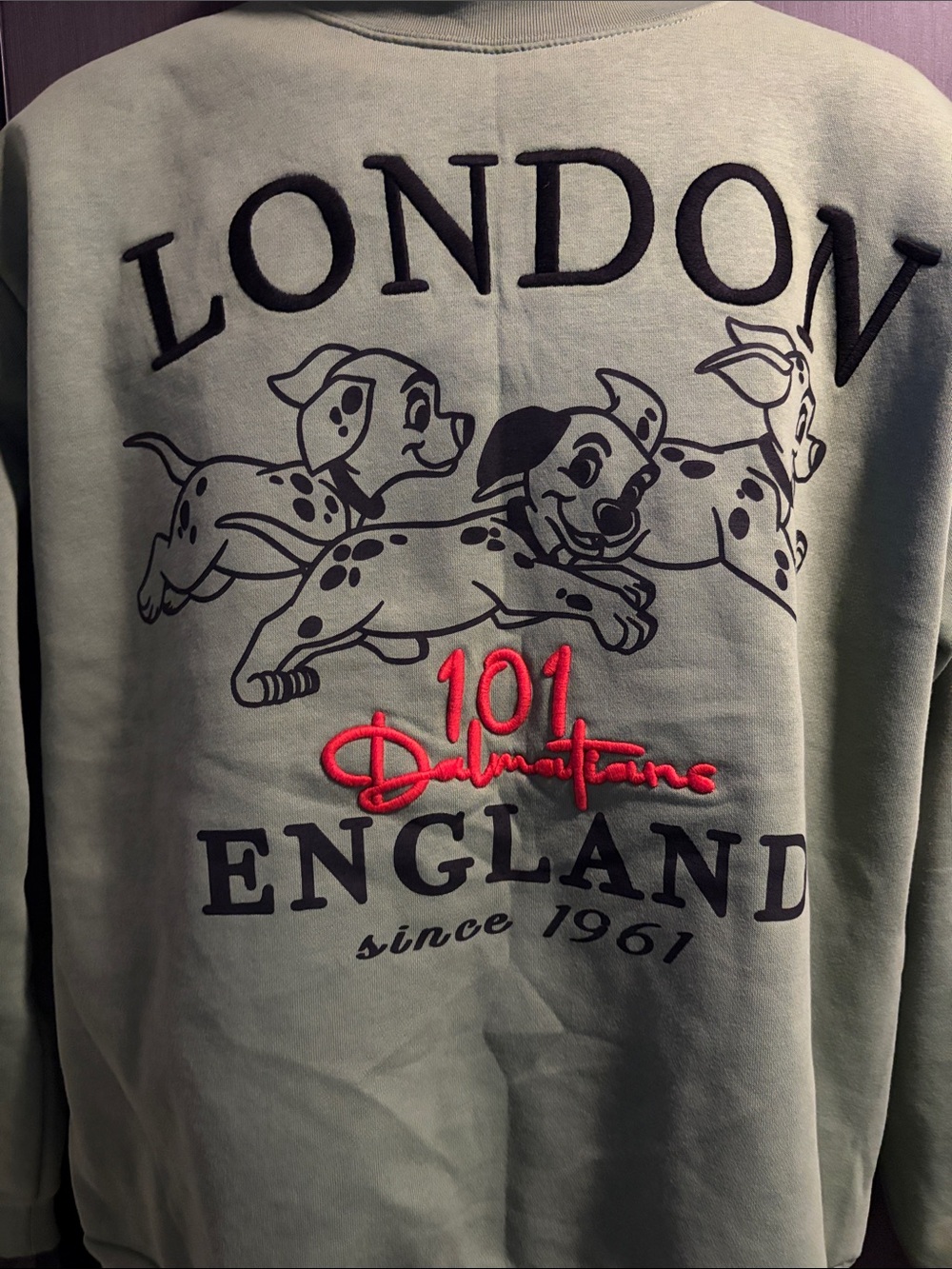 Disney 101 Dalmatians London England Sage Green Crewneck Sweater - Picture 2 of 8